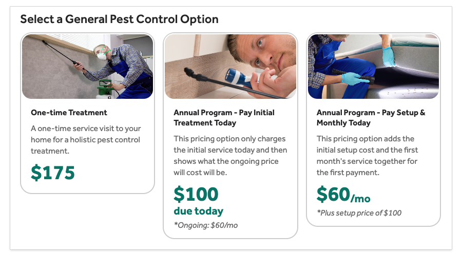 Sample of Click to Buy's header images added to General Pest Pricing Options