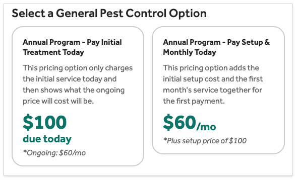 Sample of Click to Buy's Pricing Options with Different First Payment Options