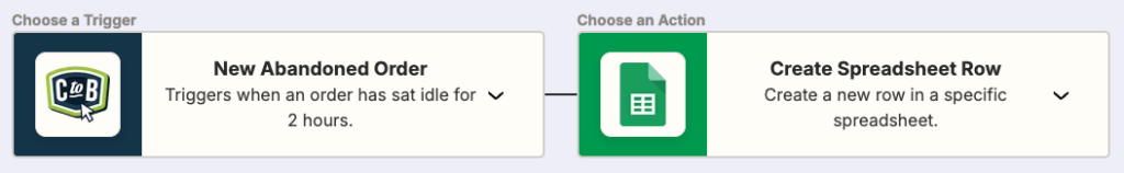 Zapier Zap explaining how to connect Click to Buy Services to Google Sheets