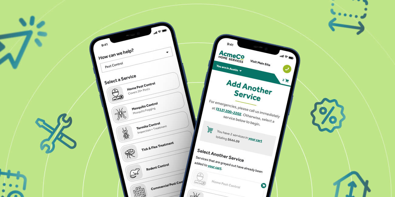 a couple of phones showing service option descriptive text and the new cart tracking experience