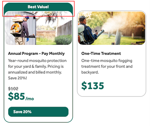 Click to Buy pricing option with header highlight displayed